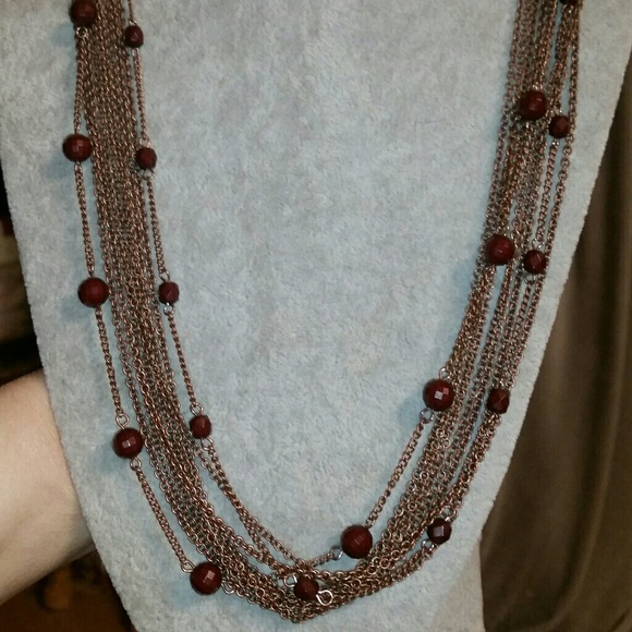 Antique Copper, Multi-Strand Burgandy Bead Necklac - Picture 1 of 4